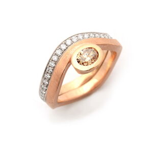 Ringset Weißgold, Rotgold, mit Brillanten und braunem Diamant